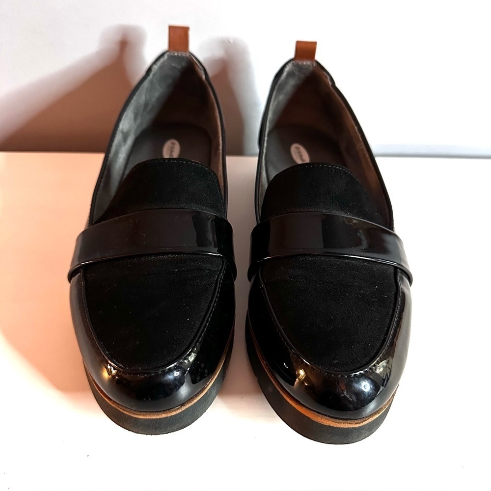 Dr Scholl’s Watson Black, Patent & Suede, Loafer Size 7.5 Comfort, Slip-On, EUC